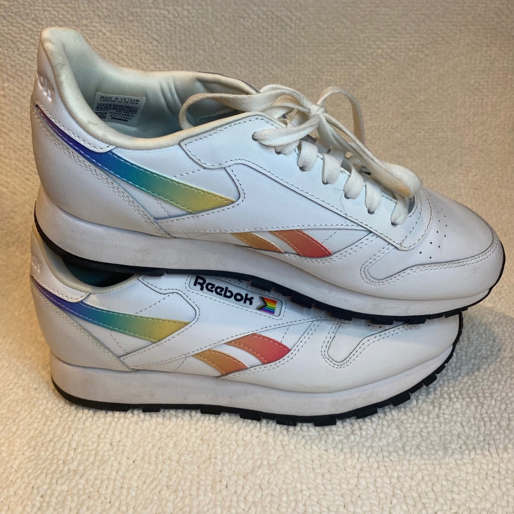 Reebok Classic Leather Pride Rainbow Sneakers Women's White Athletic Shoes 6.5 - Picture 5 of 11